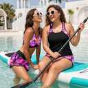 Daci Pink Palm Women 3 Piece Tankini Swimsuits - Tummy Control Tank Top with Bra Modest Bathing Suit with Pockets Boyshorts Bottom 2026 XXL