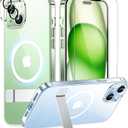 SPIDERCASE Magnetic for iPhone 15 Plus Case/iPhone 14 Plus Case, with 2 Pcs [Tempered Glass Screen Protector+Camera Lens Protector][Military Drop Protection] Kickstand Slim Thin Case,Clear