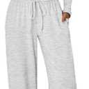 Trendy Queen Women's 2 Piece Matching Lounge Set Long Sleeve Side Ruching Top Wide Leg Drawstring Pants Set with Pockets, Small