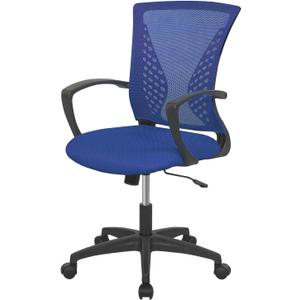 Home Office Chair Mid Back PC Swivel Lumbar Support Adjustable Desk Task Computer Ergonomic Comfortable Mesh Chair with Armrest (Blue)