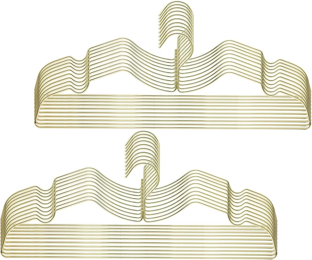20 Pack Heavy Duty Metal Steel Wire Clothes Hanger, Ultra Slim & Short Neck Hanger,Space Saving Durable Non-Slip Felt Hangers, Closet Organizer for Home Dorm Laundry (Gold)