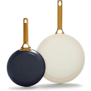 GreenPan Reserve Hard Anodized Healthy Ceramic Nonstick 8" and 10" Frying Pan Skillet Set, Gold Handle, PFAS-Free, Dishwasher Safe, Oven Safe, Twilight Blue