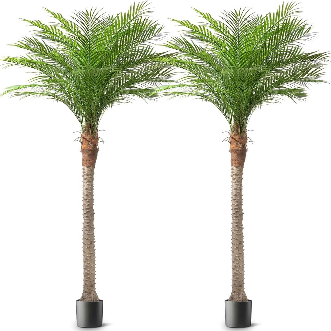 Artificial Phoenix Palm Tree 9ft Tall Outdoor Indoor Decor Fake Plants with 21 Adjustable Leaves, Large Faux Sago Palm Tree for Home Office Living Room Yard Outside Patio Poolside (2, 9ft)