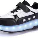 Roller Skate Shoes for Boys and Girls Kids LED Light Up Fashion Sneakers with Rechargeable and Detachable Wheels The Gift for Party Birthday Christmas Day (Black, S)