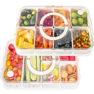 LUXEAR Divided Serving Tray with Lid and Handle Snack Box Charcuterie Container Dishwasher Safe 2Pack Snack Platters Portable Clear Organizer for Fruits, Candy, Snacks, Picnic, Party&Travel