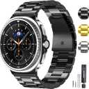 Compatible for Samsung Galaxy Watch 8 40mm 44mm/Galaxy 8 Classic 46mm Bands,No Gap One Click Rugged Stainless Steel Replacement Strap Metal Bands for Men Women (Black)