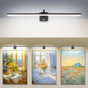 MantoLite 35'' Picture Lights for Wall,Vanity Lights for Bathroom,Plug-in or Hardwired, 6000K 16W LED Dimmable Modern Bathroom Lighting Fixtures Over Mirror and Wall Lights for Bedroom (Matte Black)