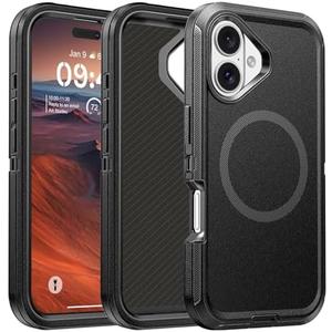for iPhone 17 Case Compatible with MagSafe，Shockproof, 3-Layer Drop Protection, Heavy Duty Magnetic Protective Phone Case Cover, 6.3", Black