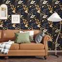 Laatse Blue/Gold Leaf Wallpaper Peel and Stick Vintage Dark Floral Wallpaper Waterproof Self Adhesive Removable Boho Wall Paper Modern for Bedroom Walls Drawer Cabinet 17.5in x118in