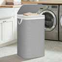 STORAGE MANIAC Metal Frame Laundry Hamper with Lid, 90L Tall Laundry Baskets with Removeable Bag, Large Clothes Hamper with PU Tag, Laundry Bin for Dorm, Collage, Bathroom, Bedroom, Gray