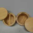 Bamboo Salt Cellar, 2 PCS Salt Container with Built-in Spoon, Salt Box Bowl with Magnetic Swivel Lid, Elegant Kitchen Salt Holder Saver Jar to Storage Pepper Spice Sea Salt for Countertop