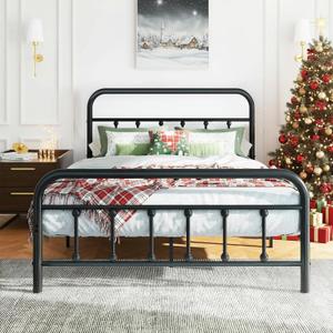 Shintenchi King Size Metal Platform Round Bed Frame with Headboard & Footboard, Steel Slat Mattress Foundation, Under Bed Storage, Noise-Free, No Box Spring Needed