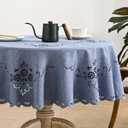 Wracra Macrame Waterproof Table Cloth, Farmhouse Linen Style Round Table Cover, Wrinkle Resistant Washable Indoor Outdoor Table Cloth (Blue, Round 55")