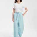 Tronjori Women Linen Summer Boho Loose Lounge Palazzo Pants with Drawstring (Blue, S)