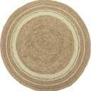 100% Jute Area Rug Approx 4 Feet - Braided Design Hand Woven Natural White Rings Carpet - Home Decor for Living Room Hallways - Round Natural Fibers