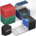 Mlikero 4 Pack Card Deck Box, Commander Deck Box Holds 400+ Double-Sleeved Cards with 4 Dividers, Leather Magnetic Closure Card Box Fit for MTG, TCG (4 Colors)