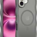 Owncase for iPhone 16 Plus Case, Curly Wave Frame Translucent Matte Hard Back Cover, Compatible with MagSafe, Shockproof Protective Phone Case for Women and Girls, Grey