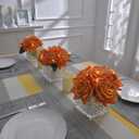 Fule Artificial Silk Rose Flower Centerpiece Arrangement in Glass Vase with LED Light for Home Wedding Decoration (Orange)
