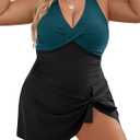 Blooming Jelly Women Plus Size Swim Dress Swimsuit One Piece Tummy Control Bathing Suits Modest Criss Cross Swim Suits (Peacock Green & Black), Large Plus