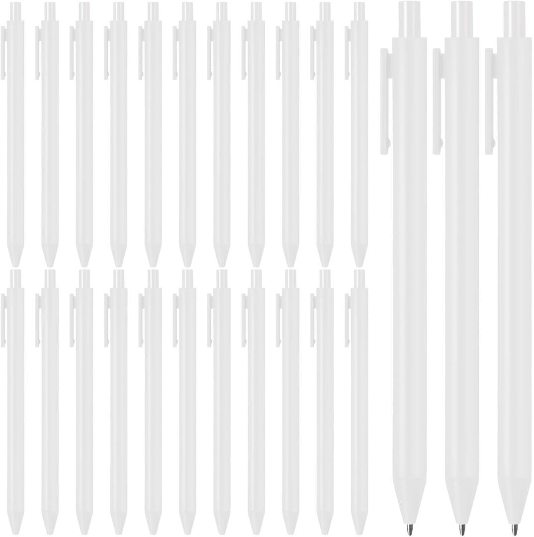 Fulmoon 25 Pcs Ballpoint Pens Bulk Retractable Comfortable Writing Pens Cute Christmas Back to School Supplies in Medium Point 1.0 mm for Teacher Student Baby Shower (White)