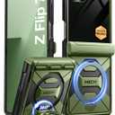 TONGATE 360 Spin Magnetic Stand for Z Flip 7 Case with Privacy Screen Protector, [Compatible with Magsafe] [Anti Spy] Full-Body Shockproof Samsung Galaxy Z Flip 7 Case with Hinge Protection, Green