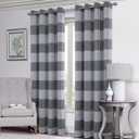 always4u Light Grey Check Curtains Plaid Farmhouse Window Curtains Grommet Drapes for Living Room Bedroom 2 Panels 54 * 95 Inches