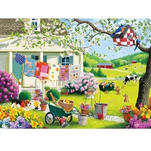 Puzzles for Adults 500 Pieces - Buzy Spring Backyard Jigsaw Puzzle, Farm Quilts Garden Cabin Puzzle, with Birdhouse,Plants and Dog for Teens 14-16, Impossible Puzzle Perfect for Game Nights 20.5x15 in
