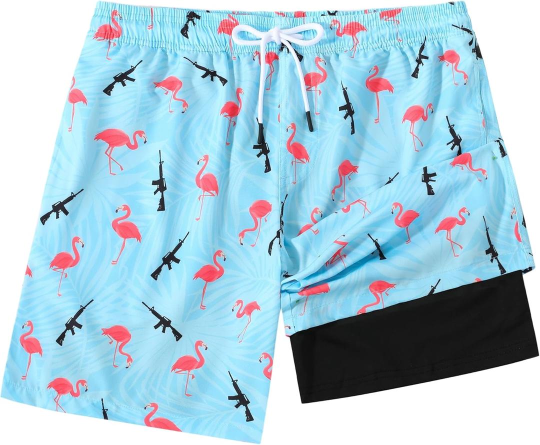 Mens Swim Trunks 7 Inch Inseam Board Shorts with Compression Liner Swimsuit Bathing Suit Quick Dry (Blue)