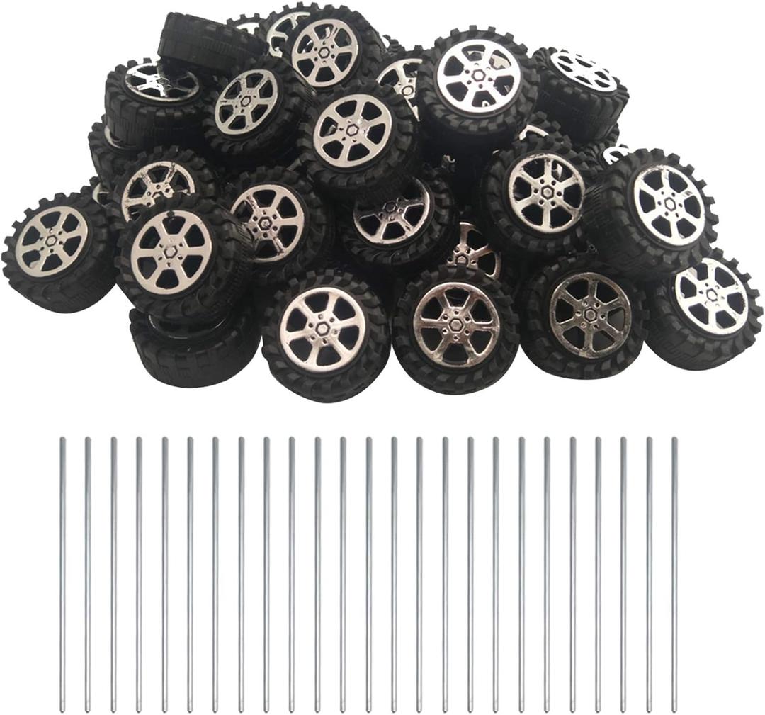 50pcs Plastic Roll 2mm Dia Shaft Toys Wheel and 25Pcs STEM Shaft Round Rod Axles for DIY Toy RC Car Truck Boat Helicopter Model Part
