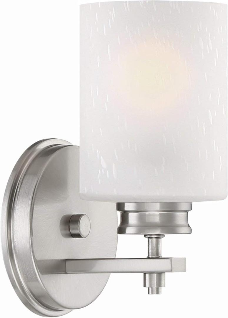 Kira Home Phoebe 8" Modern Wall Sconce/Vanity Light + Frosted Seeded Glass Shade, Brushed Nickel Finish