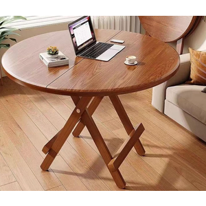 Dining Table 35" Round Modern Kitchen Table Rustic Mid-Century Farmhouse Foldable Table with Base Brown Circle Compact Small Dining Table for Small Place
