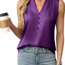 Blooming Jelly Women's Dressy Tank Tops Summer Sleeveless Work Blouses Silk Satin V Neck Shirts Business Casual Outfits, Small