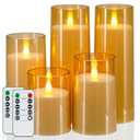 Homemory Realistic Flickering Flameless Candles, Battery Operated Candles with Remote Control and Timer, LED Fake Electric Candle for Home, Christmas Decoration, Gold, Set of 5