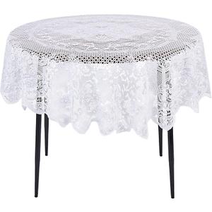 Juvale Round Lace Tablecloth - 59-Inch White Polyester - Scalloped Edge Circle Tablecloth with Floral Overlay & Vintage Decor for Wedding Receptions & Home