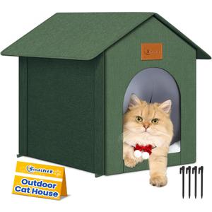 Siedihit Outdoor Cat House Feral Cat Shelter,Outside Waterproof Cat House for Outdoor/Indoor Cats, Insulated Cat Bed for All Seasons with Cozy Cushion Easy to Assemble (Olive Green, floor spike style)