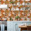 HAOKHOME Boho Peel and Stick Wallpaper Floral Wall Paper Removable for Bedroom Orange/Pink/Orange Contact Paper 17.3in x 9.8ft