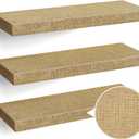 Alsonerbay Rattan Floating Shelves for Wall Set of 3, 15.7 Inch Wood Shelves Wall Mounted with Invisible Brackets for Bedroom Living Room Nursery and More