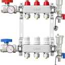 ABST PEX Manifold,3 Loop Stainless Steel Floor Radiant Heat Manifold Kit with 1/2" Adapters Included for Hydronic Radiant Floor Heating