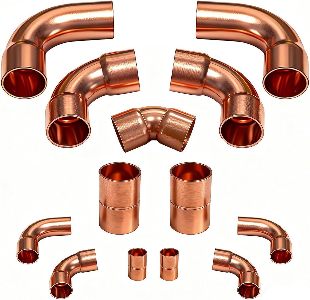 3/8 & 7/8 HVAC Copper Fittings Kit, Lines Set Fitting Kit for AC with Copper Pipe Coupling & Elbow, Air Conditioning Refrigeration Liquid & Suction Lines Tubing Pipes for Central/Split A/C Systems