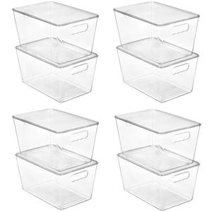 Vtopmart 8 Pack Clear Stackable Storage Bins with Lids, Large Plastic Containers with Handle for Pantry Organization and Storage, Perfect for Kitchen, Fridge, Cabinet, Bathroom Organizer