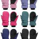 Newcotte 5 Pairs Winter Ski Mittens Kids Waterproof Warm Snow Gloves for Boys Girls Cold Weather Outdoor Activities (Purple, Green, Pink, Navy Blue, Rose Red, Black,5-8 Years)