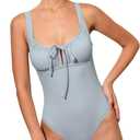 Womens Tie Floral Sexy One-Piece Tankini Bathing Suits Slimming Swimsuit (Light Blue), XS