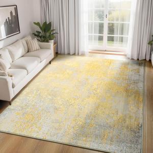 Living Room Rug 5'x7' Area Rug Washable Boho Carpet Non Slip Abstract Vintage Indoor Large Rugs for Bedroom, Classroom, College Dorm, Farmhouse, Dining Room, Kids Playroom (Orange, Silver & Gray)