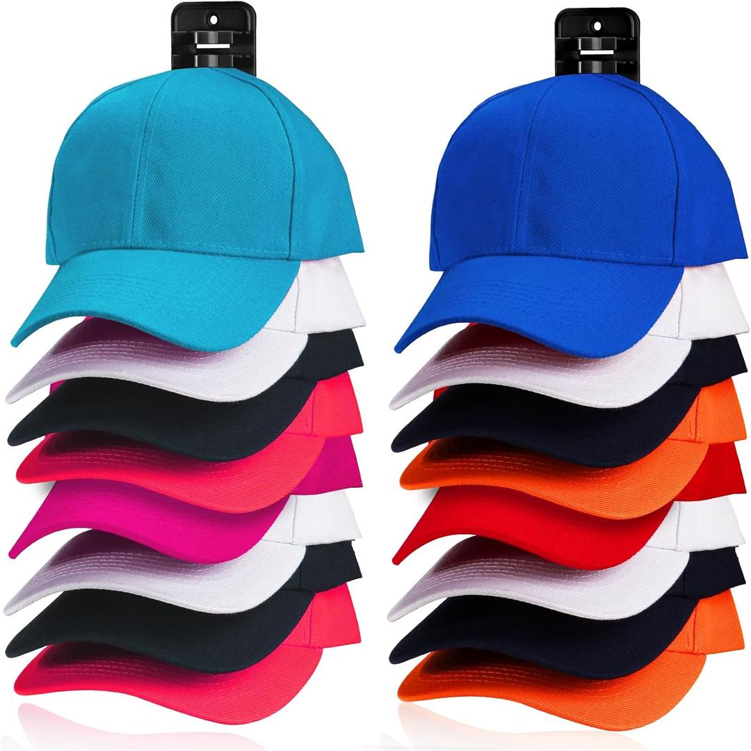 2pcs Hat Organizer for Baseball Caps Hold Up to 32 Hats, Self-Adhesive Caps Organizer Storage Rack for Wall Display Hanger for Door Closet and Bedroom (Black)