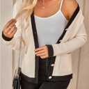 WDIRARA Women's Casual Flap Detail Button Front Cardigan V Neck Long Sleeve Contrast Trim Coat (S)