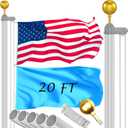 Flag Pole Kit 20FT, 12 Gauge 1.8mm Thickness Heavy Duty Flag Poles with 3x5 American Flag, Silver Flag Pole for Outdoor House In Ground, Extra Thick Flagpoles Suitable for Yard and Garden
