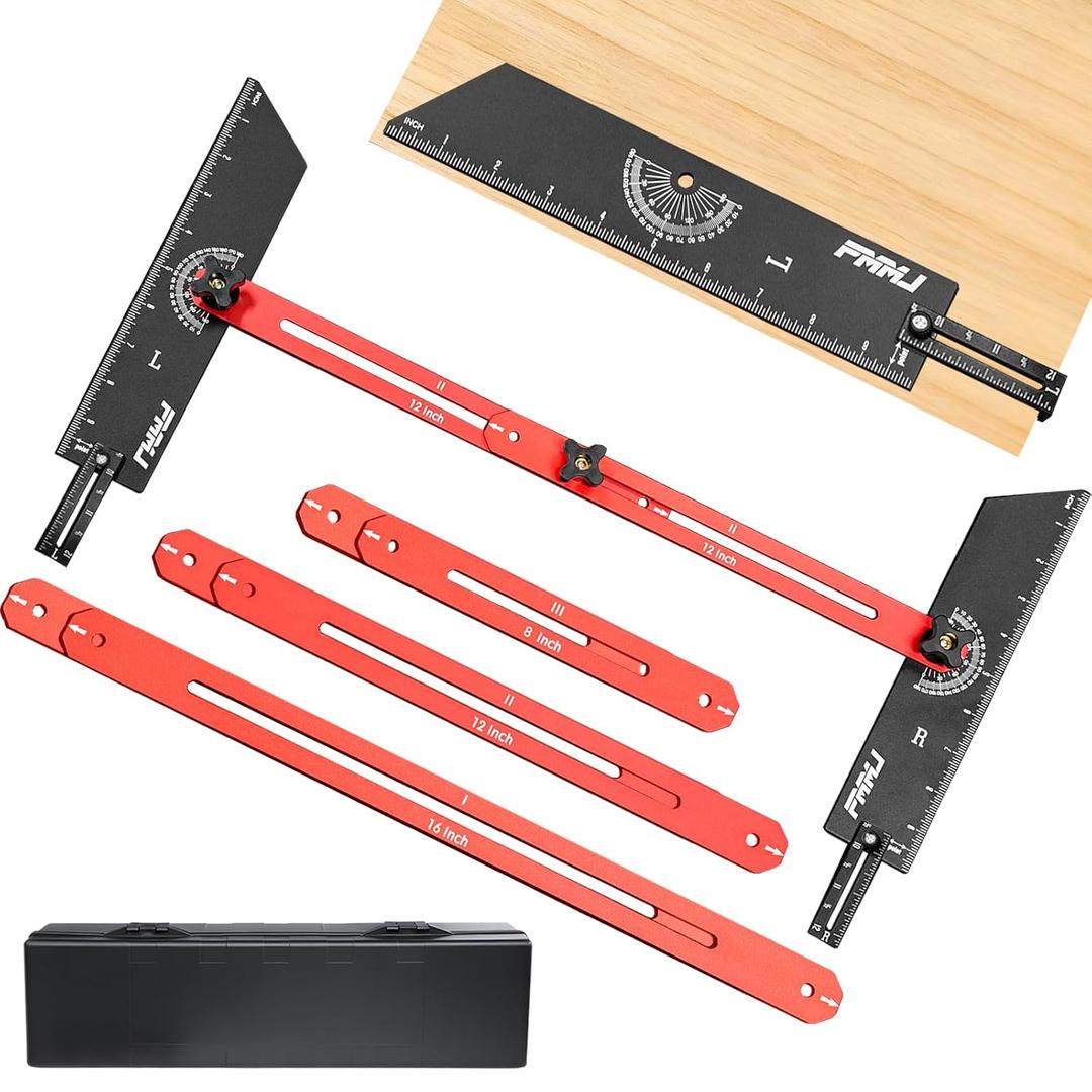 Stair Tread Template Tool, Heavy-Duty Aluminum Stair Tread Jig with Angle & Depth Measurement, Adjustable Stair Gauge Tool for Stairs, Risers, Shelves, Cabinets, Floors and DIY Projects