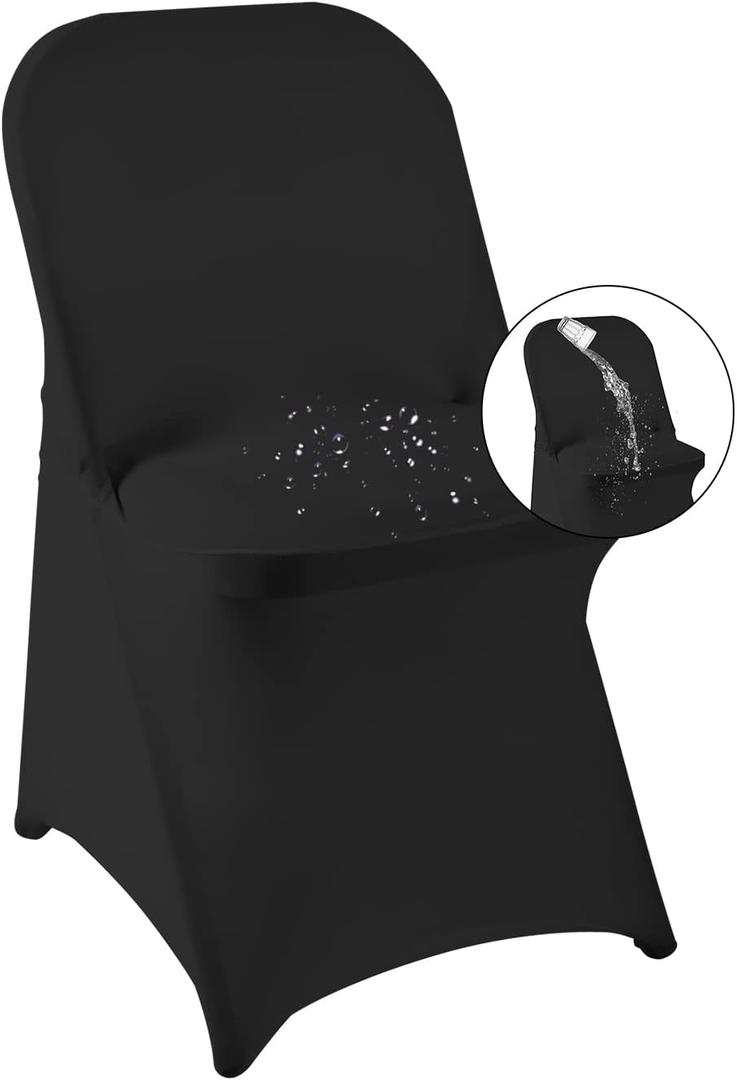 10 Pack Black Spandex Folding Waterproof Chair Cover, Stretch Chair Cover Protector for Wedding, Party, Dining Banquet and Other Special Events