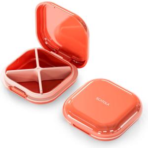 ONTERATE Small Pill Case, Travel Pill Organizer, Small Pill Box, Pill Container for Purse 4 Compartments, Daily Compact Travel Medicine Holder for Vitamins Medication (Pink)