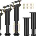 4 Pcs T Shaped Adjustable Height Bed Support Legs 7.08-13 inch + 4 Pcs Square Top Plate Adjustable Height Bed Support Legs 7.08-13 inch for Bed Frame/Bed Center Slat/Furniture